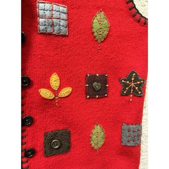 Marisa Christina Christmas Vest 100% Wool Red Patchwork Size Medium. - Picture 7 of 8